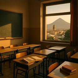 Onderwijs in Pego met uitzicht op bergen en rijstvelden