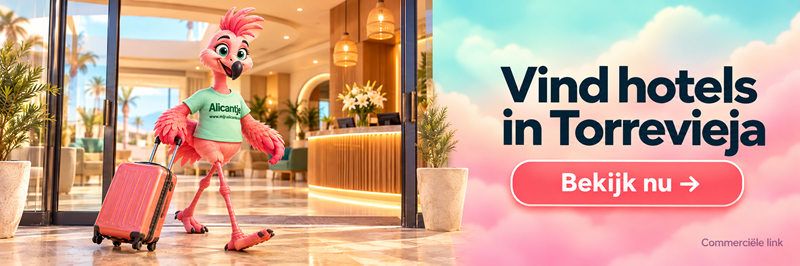 Booking.com-linkblok voor hotels in Torrevieja met Alicantje en de knop Bekijk nu