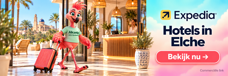 Expedia Hotels in Elche met Alicantje bij een hotelreceptie