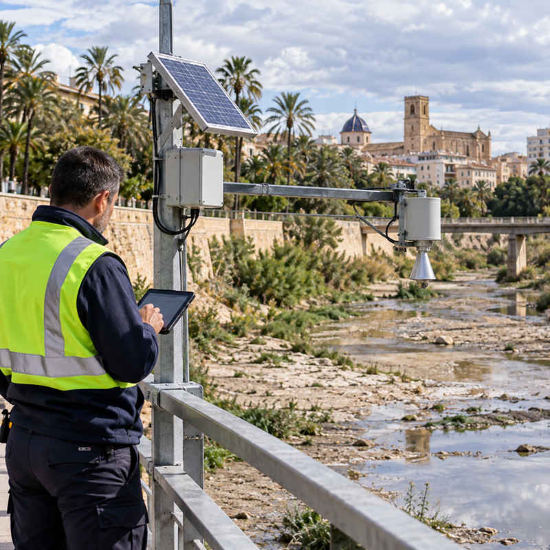 Meetapparatuur voor waterstanden en overstromingsrisico in Elche