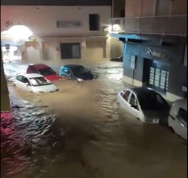 Wateroverlast in de omgeving van Els Poblets tijdens het noodweer in de Marina Alta
