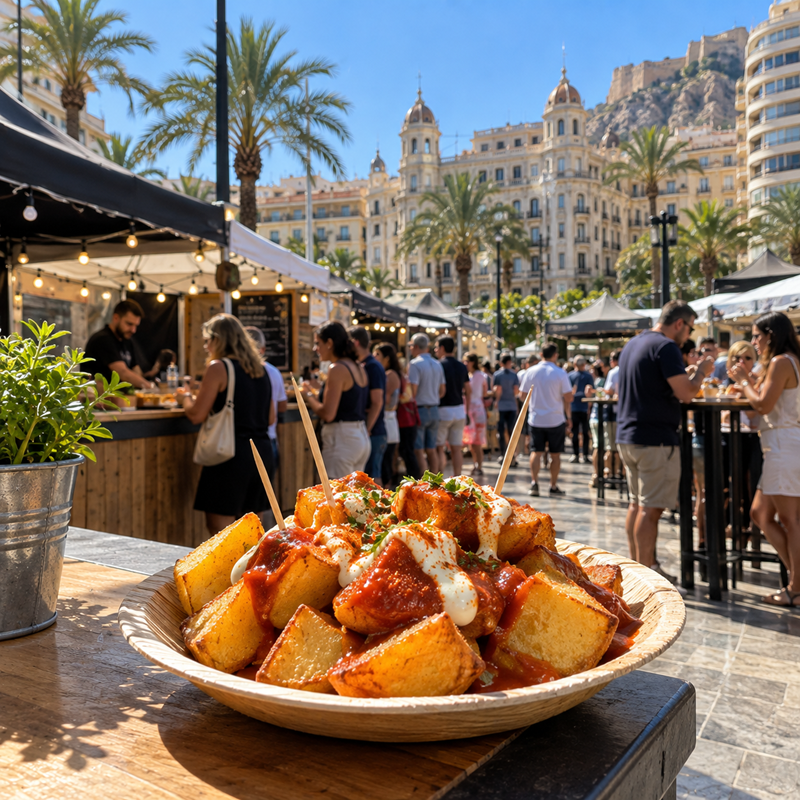 Patatas bravas tijdens het gastronomische festival Alasbravas in Alicante