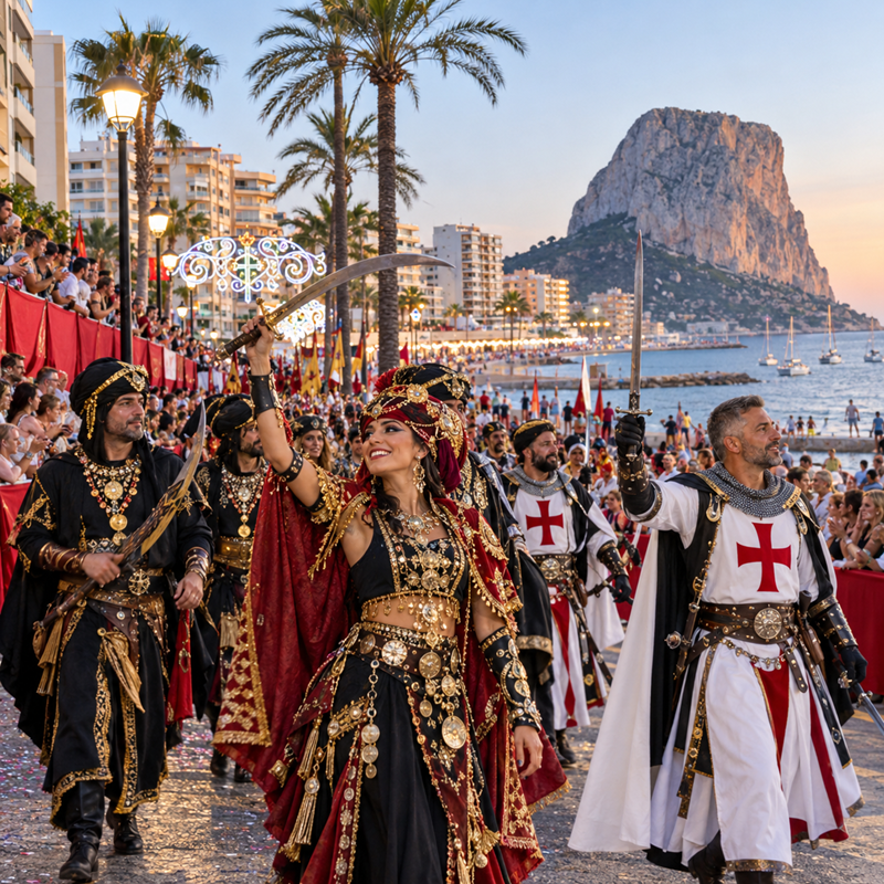 Viering van Moros y Cristianos in Calpe aan de Costa Blanca