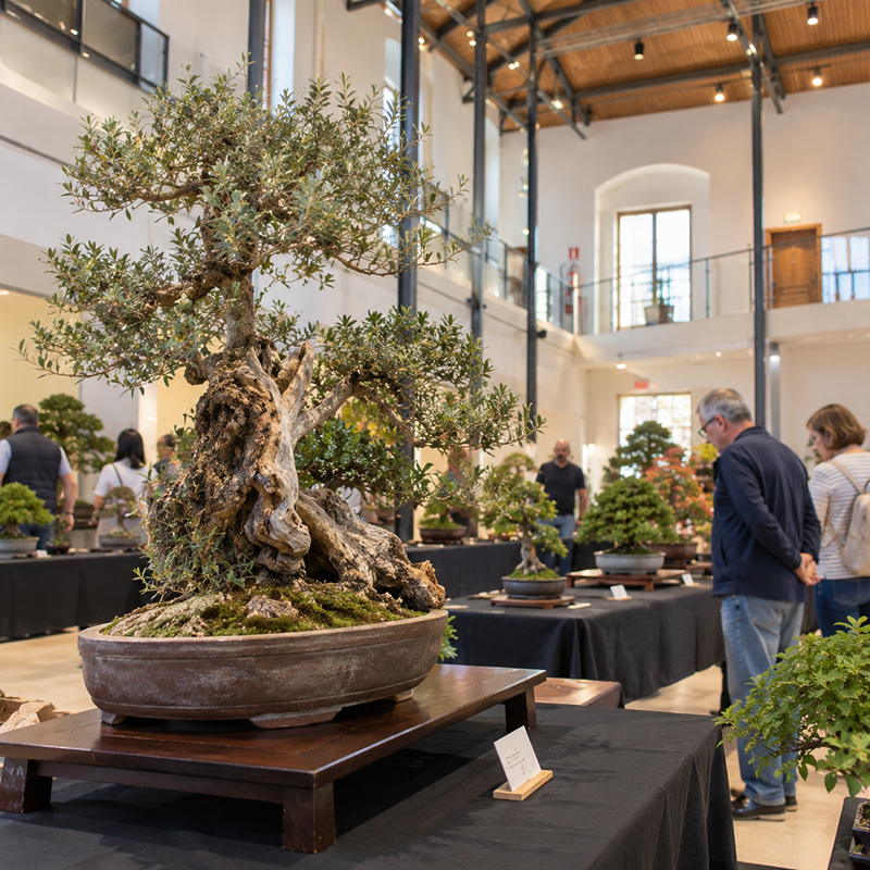 Bonsaibomen bij de Exposición de Bonsáis Ciudad de Orihuela in het culturele centrum La Lonja