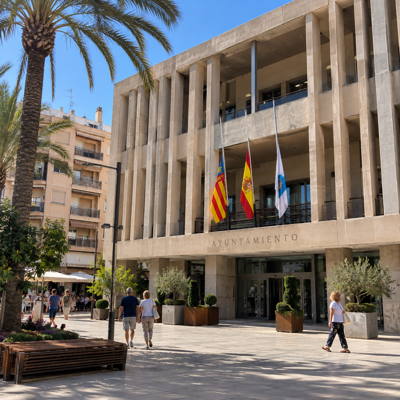 Gemeentehuis van Torrevieja bij het nieuws over de afgelaste Halloweenactiviteiten