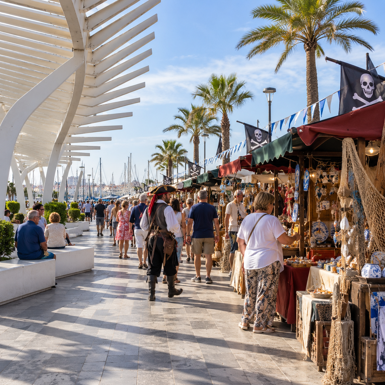 Afbeelding van de Mercado Marinero in Torrevieja, een maritieme markt met piratenthema