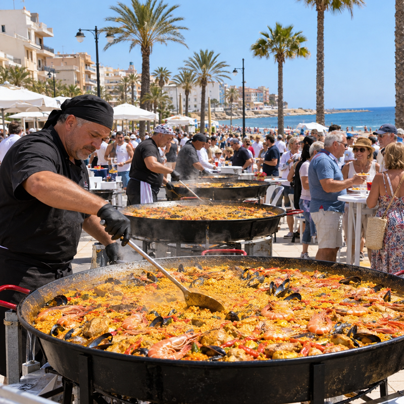 Paellawedstrijd tijdens de patroonfeesten in La Mata bij Torrevieja