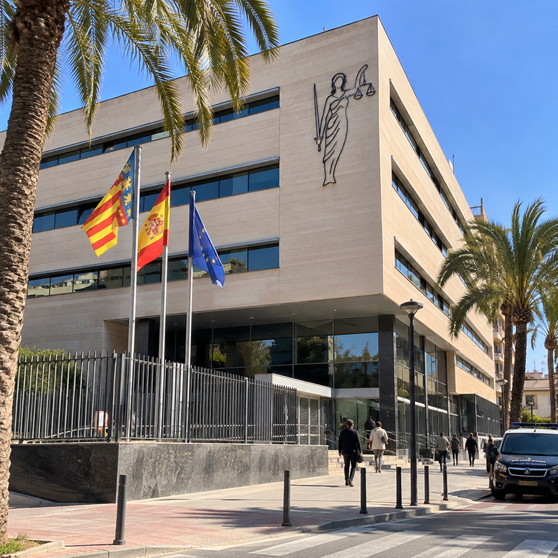 Rechtbank in Elche waar het proces over 32 kilo cocaïne wordt behandeld
