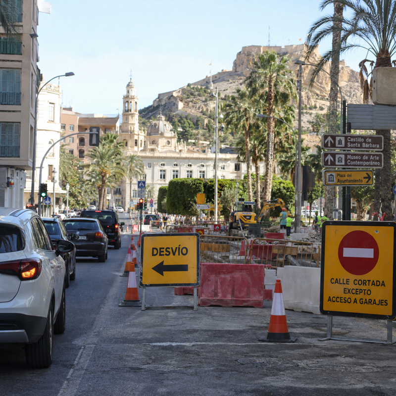 Verkeersafsluiting en wegwerkzaamheden in Alicante