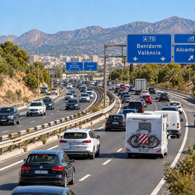 Druk autoverkeer op de A-70 bij Alicante tijdens het Allerheiligenweekend