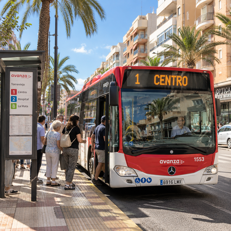 Stadsbus in Torrevieja bij de wijzigingen van buslijnen 1, 2 en 8
